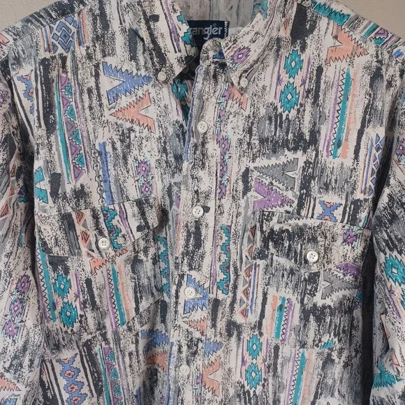 Wrangler Vintage Cowboy Cut Novelty Retro Print Geometric Long Sleeve Shirt XL - Picture 2 of 8